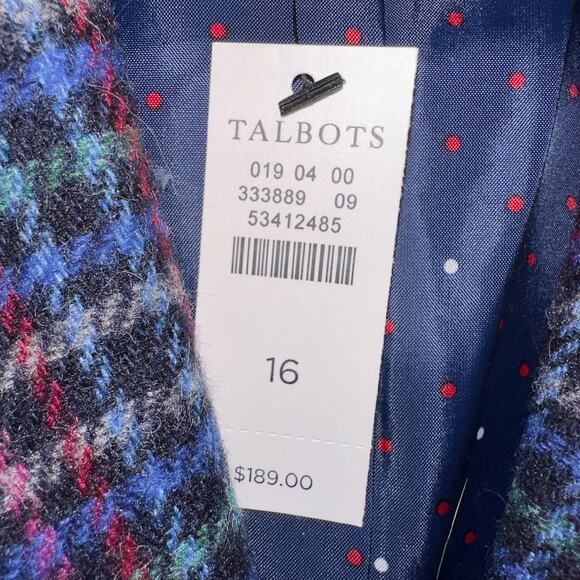 Talbots Blazer Women 16 Blue Mistletoe Plaid Shetland Wool True Classic Timeless - Picture 4 of 16